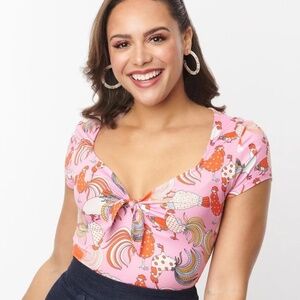 Unique Vintage Pink & Red Rooster Sweetheart Rosemary Top